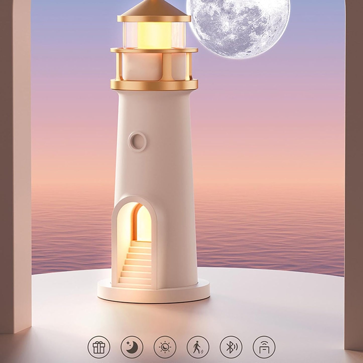 Veilleuse Phares | Lampe De Table À Projection De Lune | Lampe Phare Sans Fil Unique | Lumière D'Ambiance Rechargeable Pour Chambre D'Enfant, Décoration De Chambre À Coucher