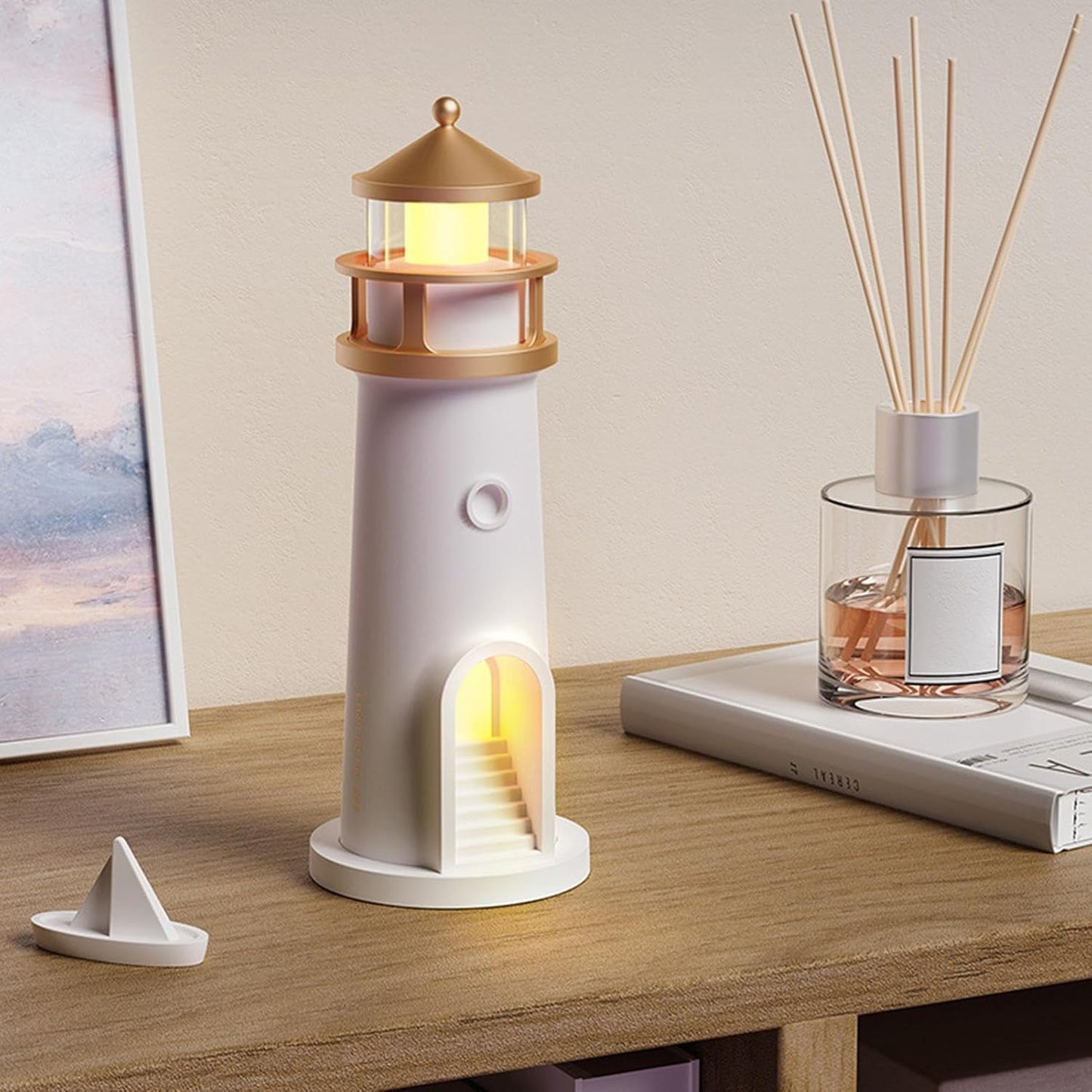 Veilleuse Phares | Lampe De Table À Projection De Lune | Lampe Phare Sans Fil Unique | Lumière D'Ambiance Rechargeable Pour Chambre D'Enfant, Décoration De Chambre À Coucher