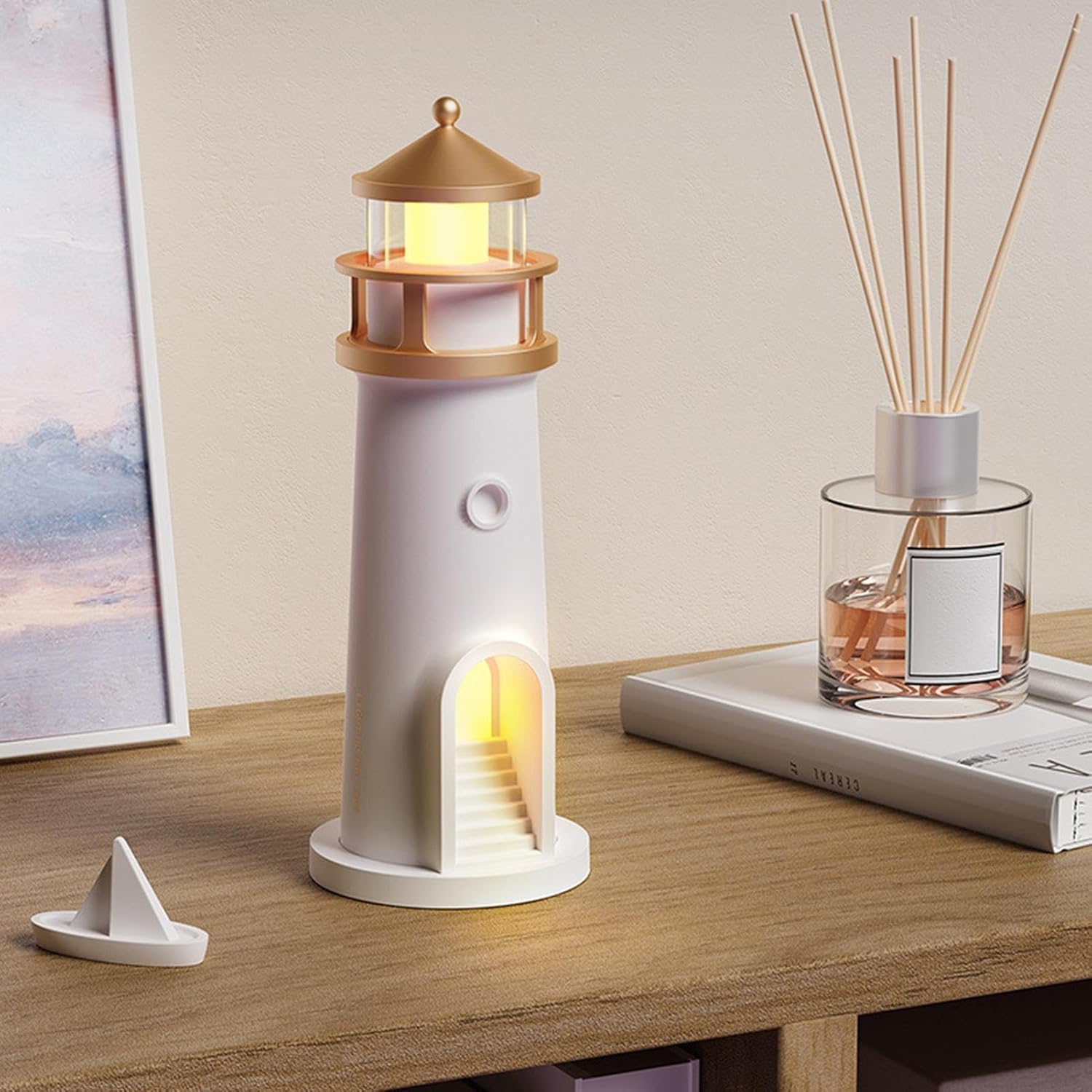 Veilleuse Phares | Lampe De Table À Projection De Lune | Lampe Phare Sans Fil Unique | Lumière D'Ambiance Rechargeable Pour Chambre D'Enfant, Décoration De Chambre À Coucher